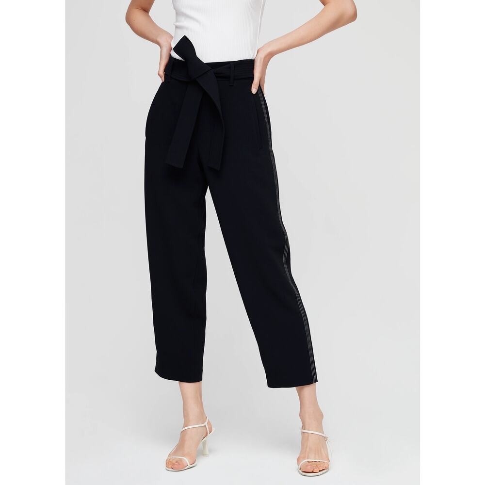 Wilfred Womens Tie Front Dress Pant 4 Black Striped High Waisted Straight Ankle